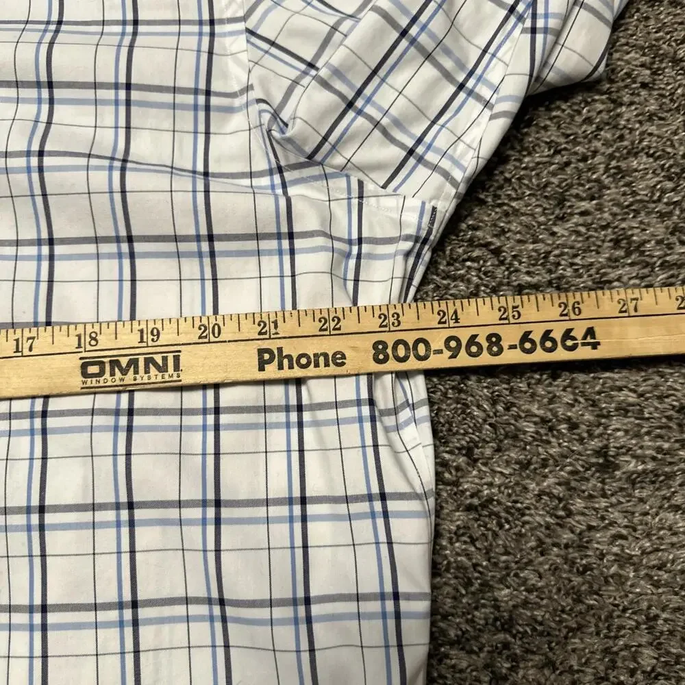 Banana Republic Adult Mens Button Up Shirt‎ XL Blue Plaid Non Iron Slim Fit